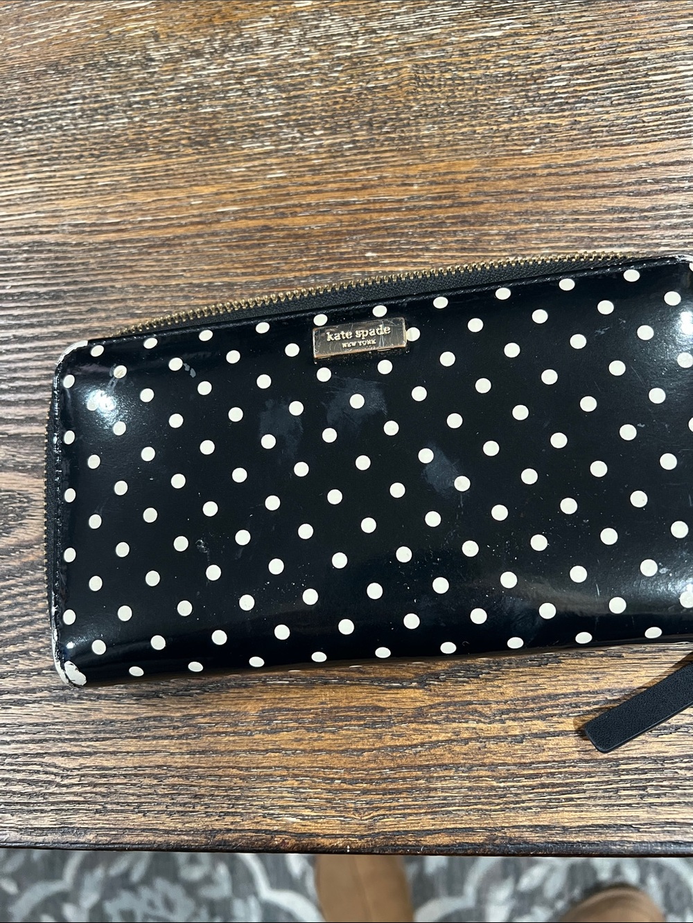 kate spade Black with White Polka Dot Zip Wallet